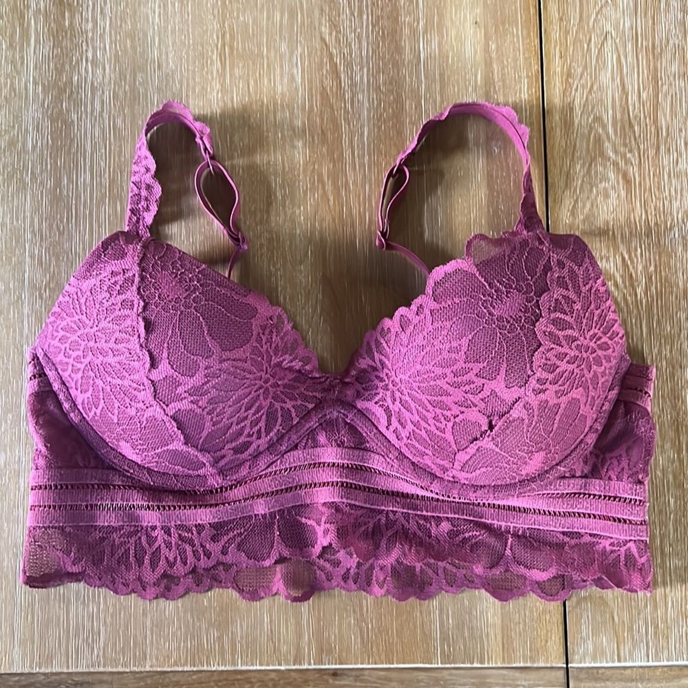 Victoria Secret Pink Lace Bralette Padded Lightly Lined Pink Size Medium